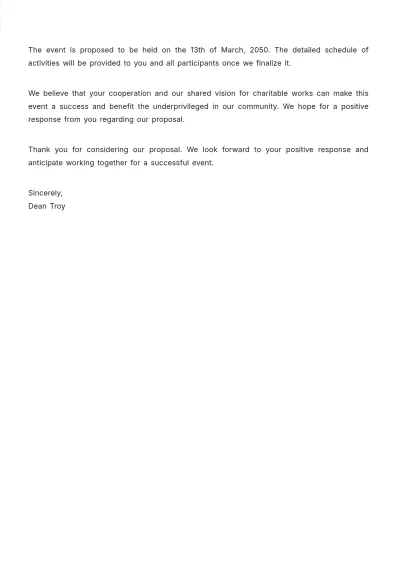 Free Event Proposal Letter for Fundraising Template to Edit Online