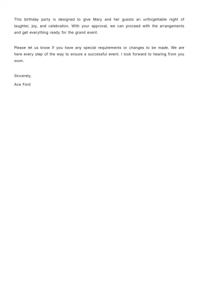 Free Event Proposal Letter for Birthday Template to Edit Online