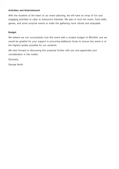 Free Proposal Letter for Event in College Template to Edit Online