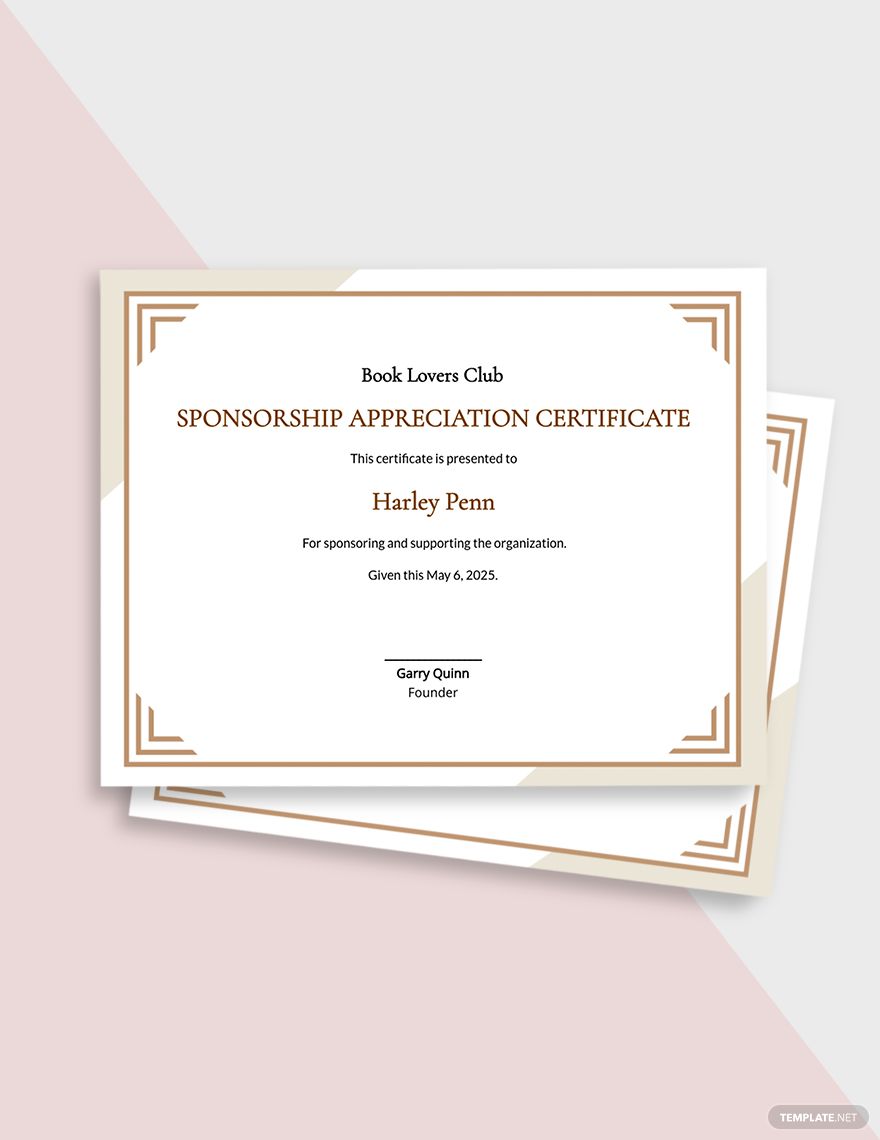 Sponsorship Appreciation Certificate Template