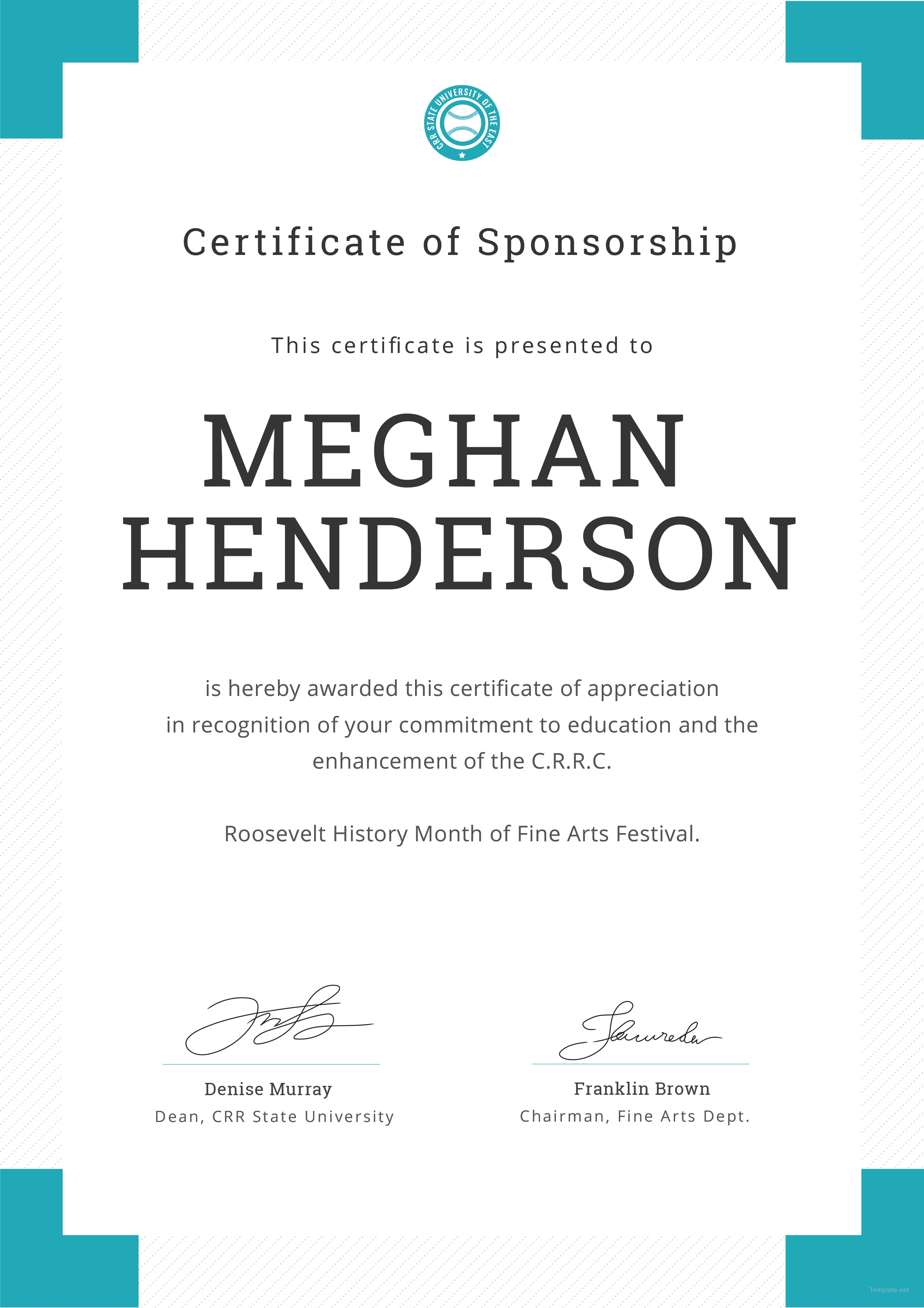 Free Sponsorship Appreciation Certificate Template In Adobe Photoshop 