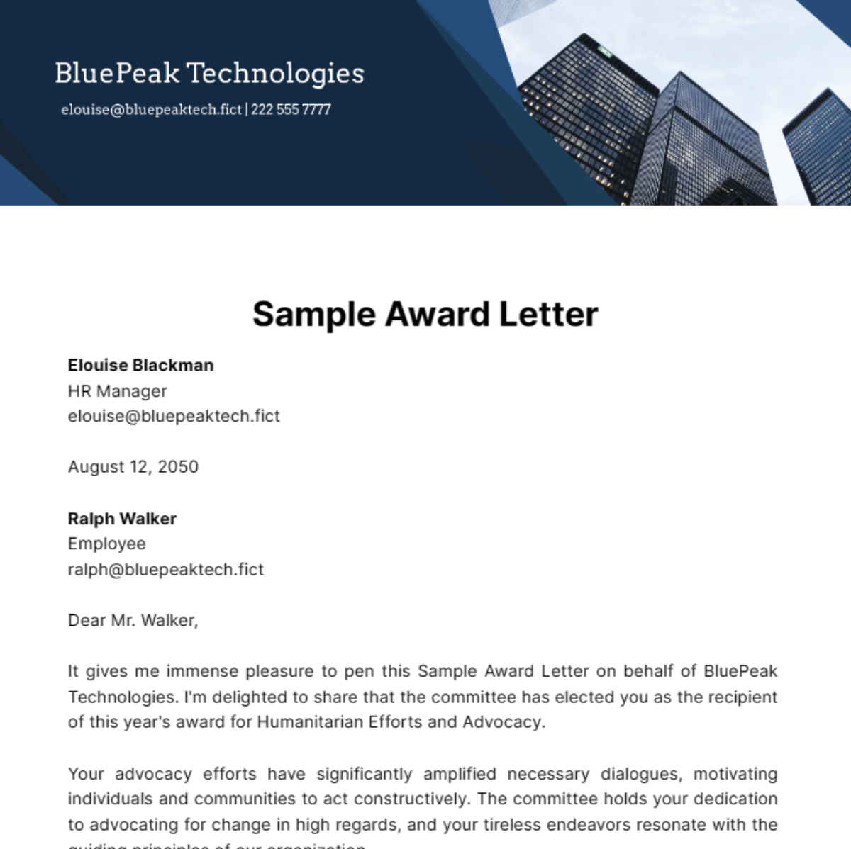 Sample Award Letter Template