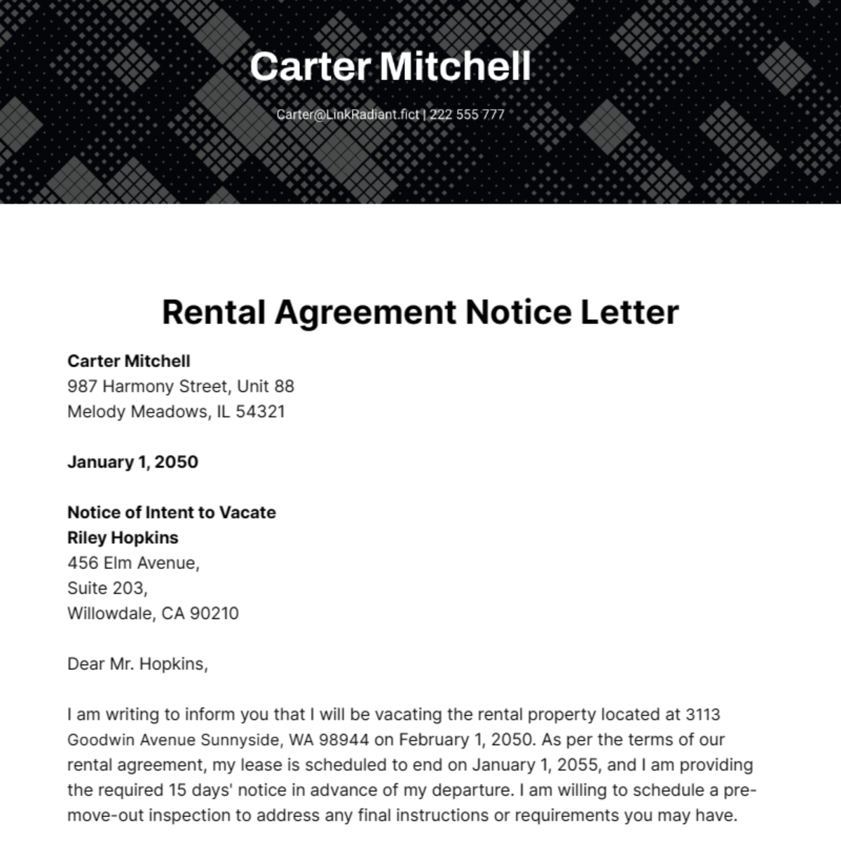 Rental Agreement Notice Letter Template