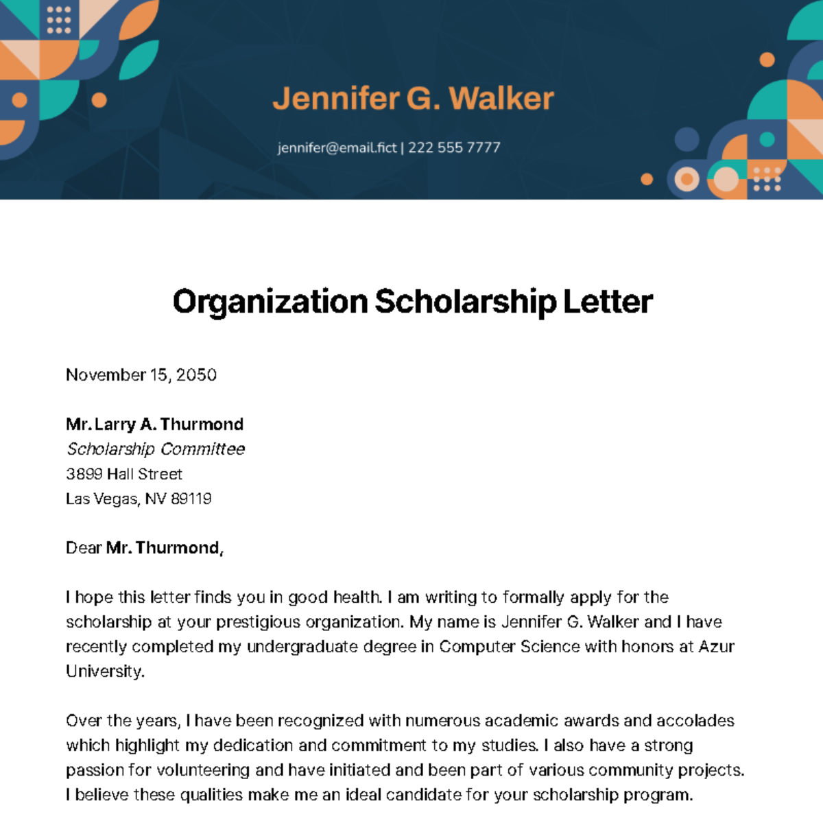 Free Organization Scholarship Letter Template
