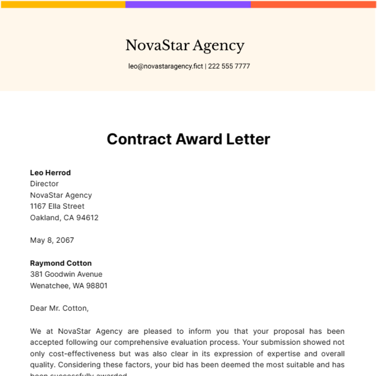 Contract Award Letter Template