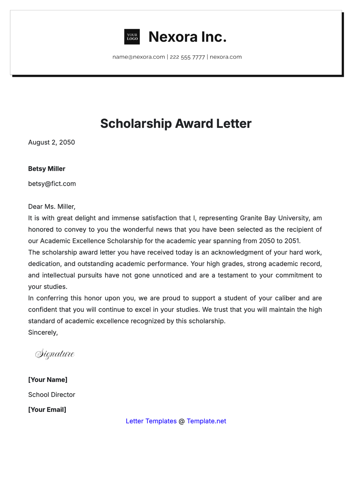 Scholarship Award Letter Template - Edit Online & Download