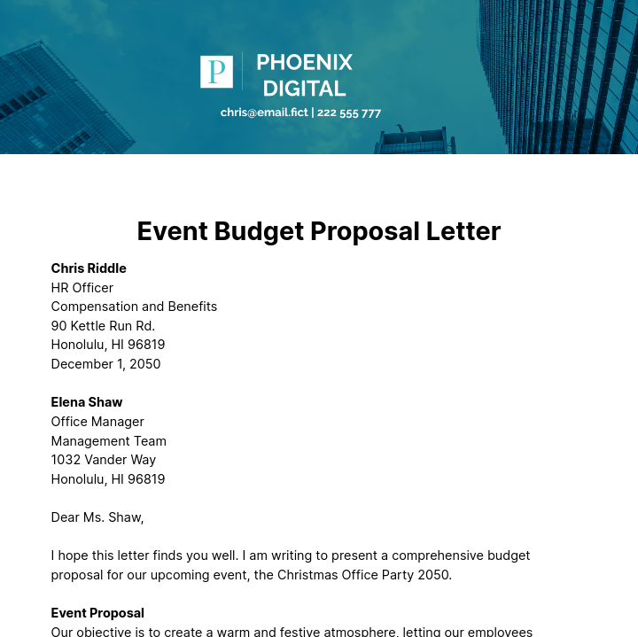 Event Budget Proposal Letter Template