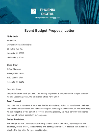 Free Event Budget Proposal Letter Template to Edit Online
