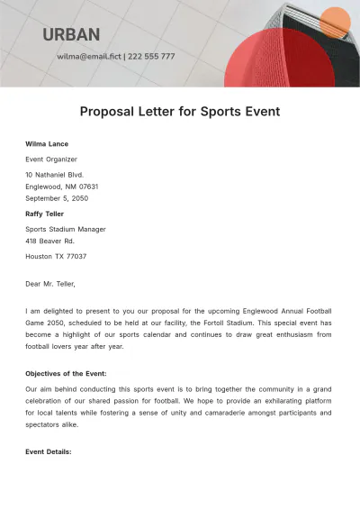 Free Proposal Letter for Sports Event Template to Edit Online