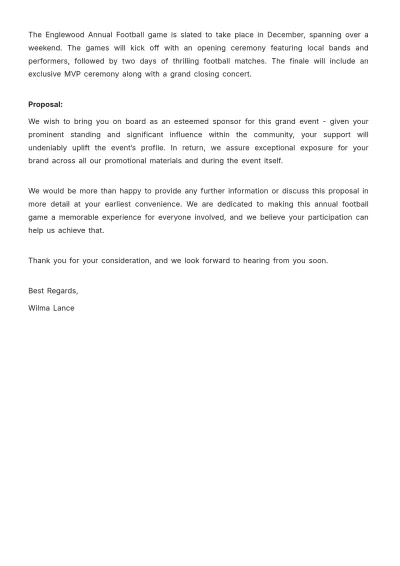 Free Proposal Letter for Sports Event Template to Edit Online