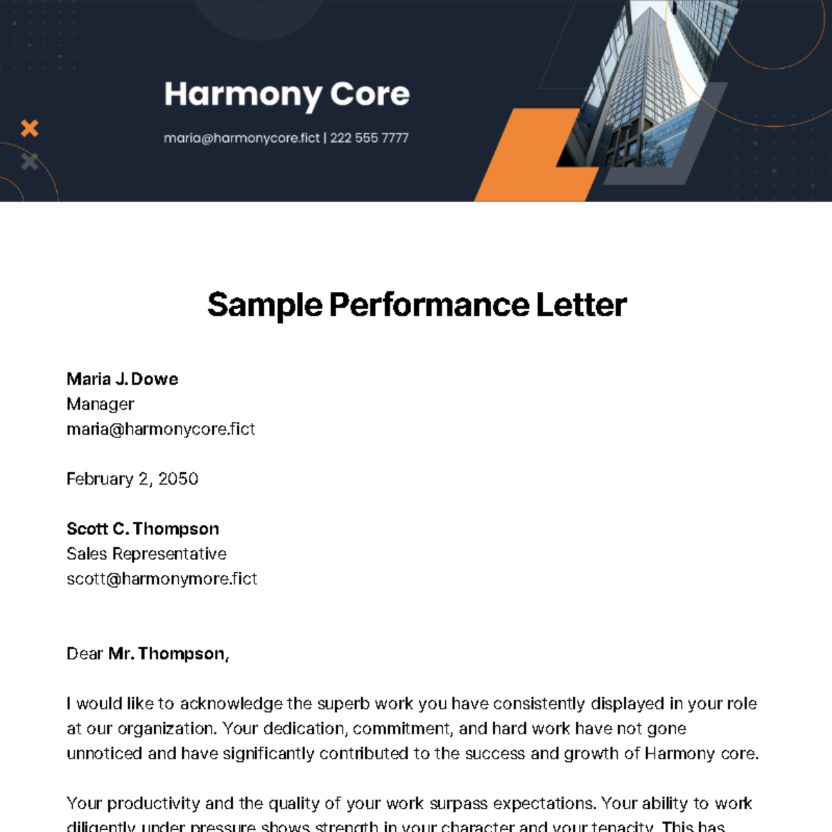 Sample Performance Letter Template