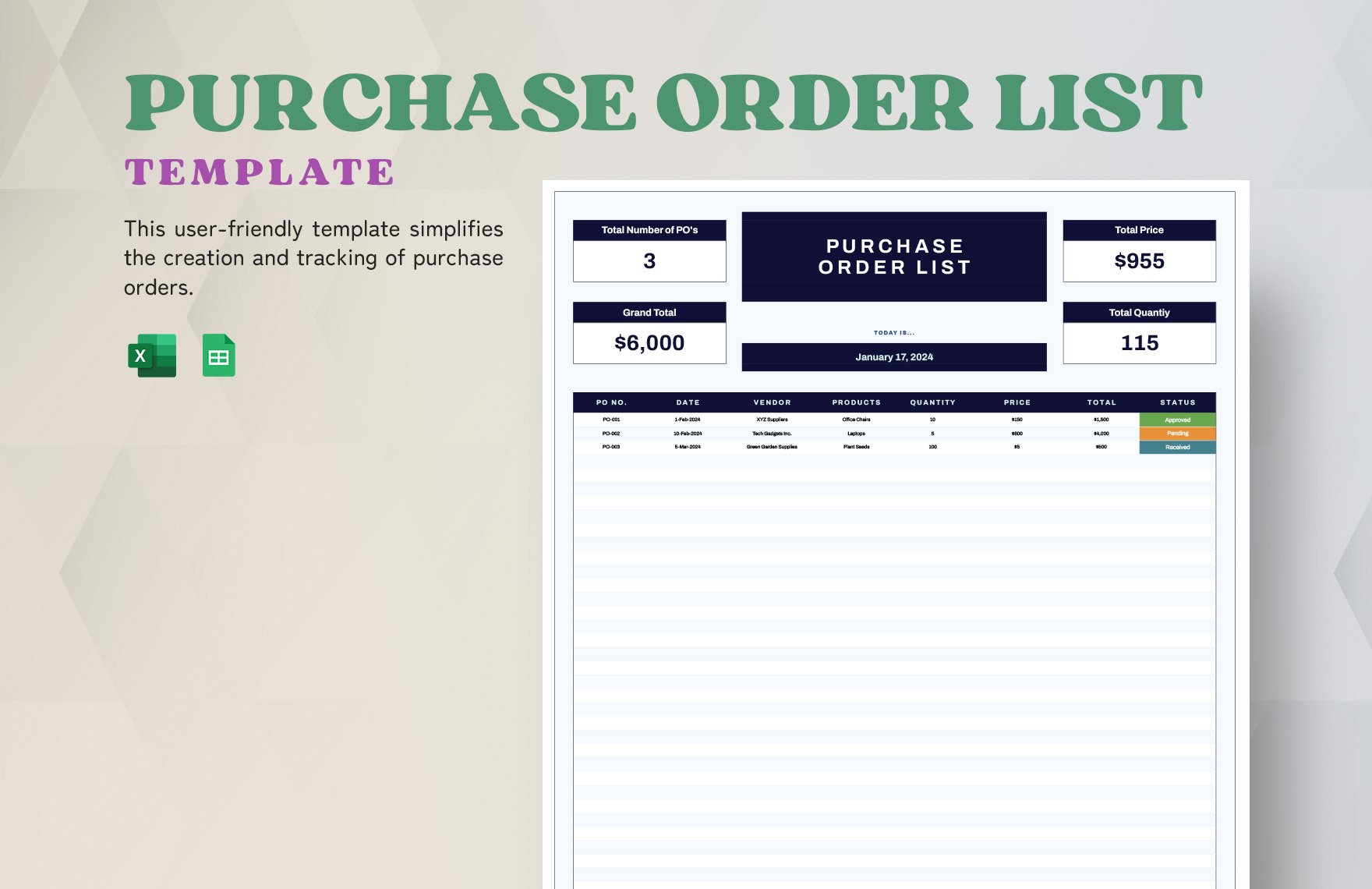 Purchase Order List Template