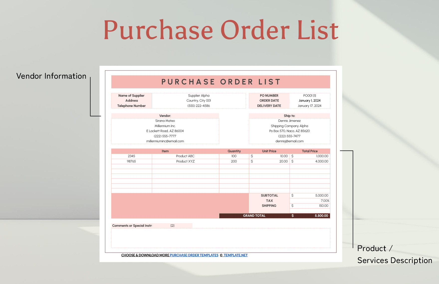 Purchase Order List Template - Download in Excel, Google Sheets ...