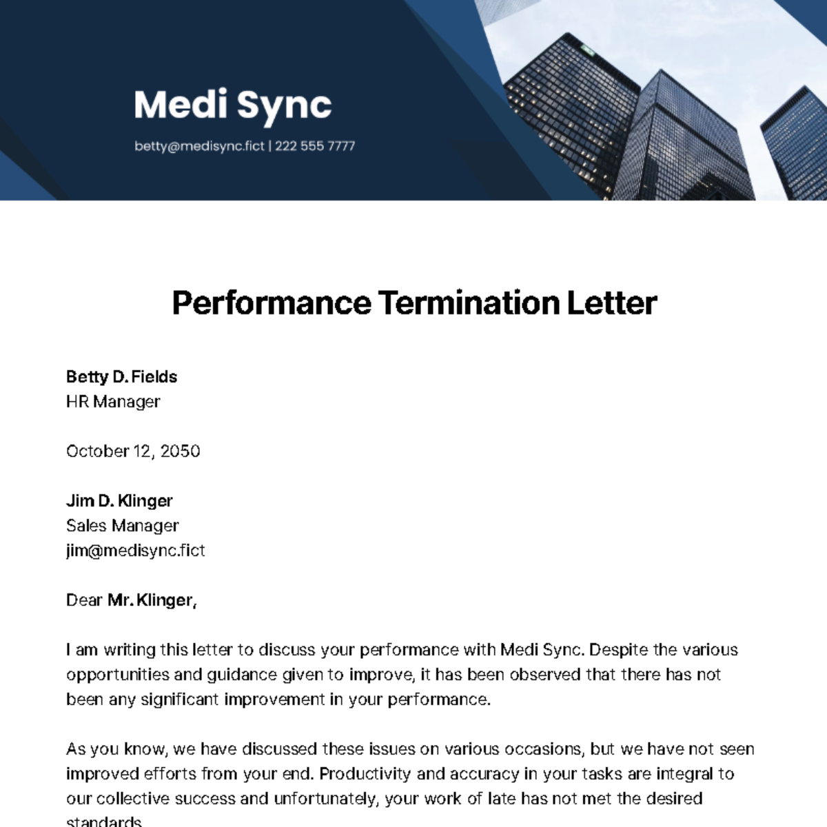 Free Performance Termination Letter Template