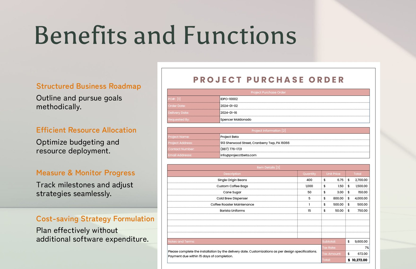 Project Purchase Order Template