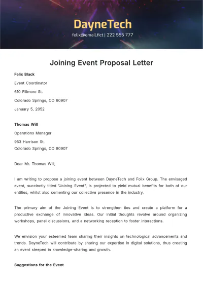 Free Joining Event Proposal Letter Template to Edit Online