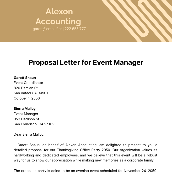 Proposal Letter for Event Manager Template