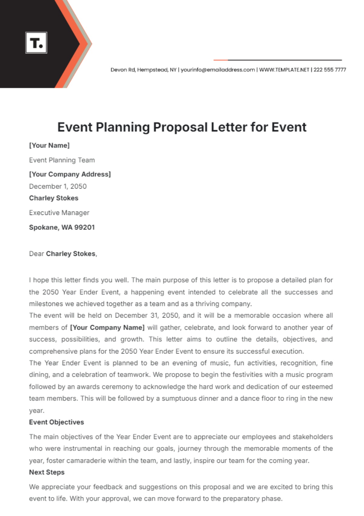 Event Planning Proposal Letter for Event Template