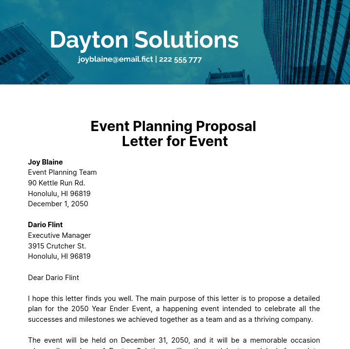 Event Planning Proposal Letter for Event Template