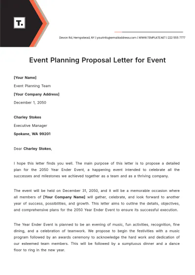 Free Event Planning Proposal Letter for Event Template to Edit Online