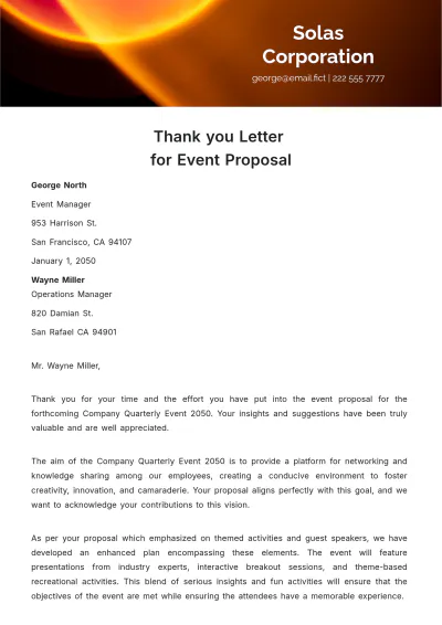 Free Thank You Letter for Event Proposal Template to Edit Online