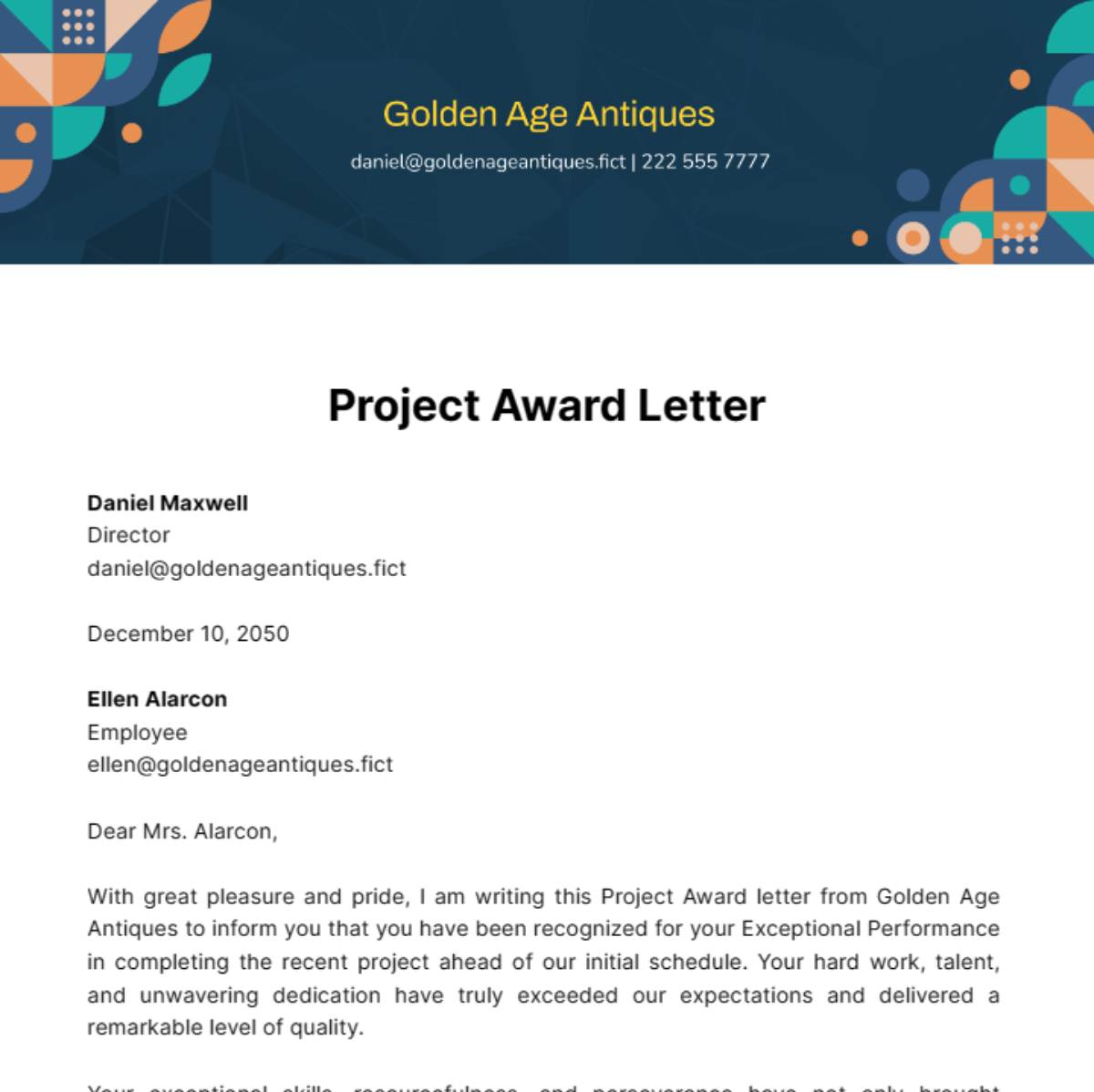 Project Award Letter Template