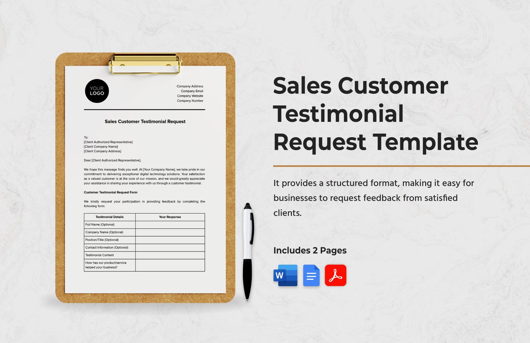 Sales Customer Testimonial Request Template