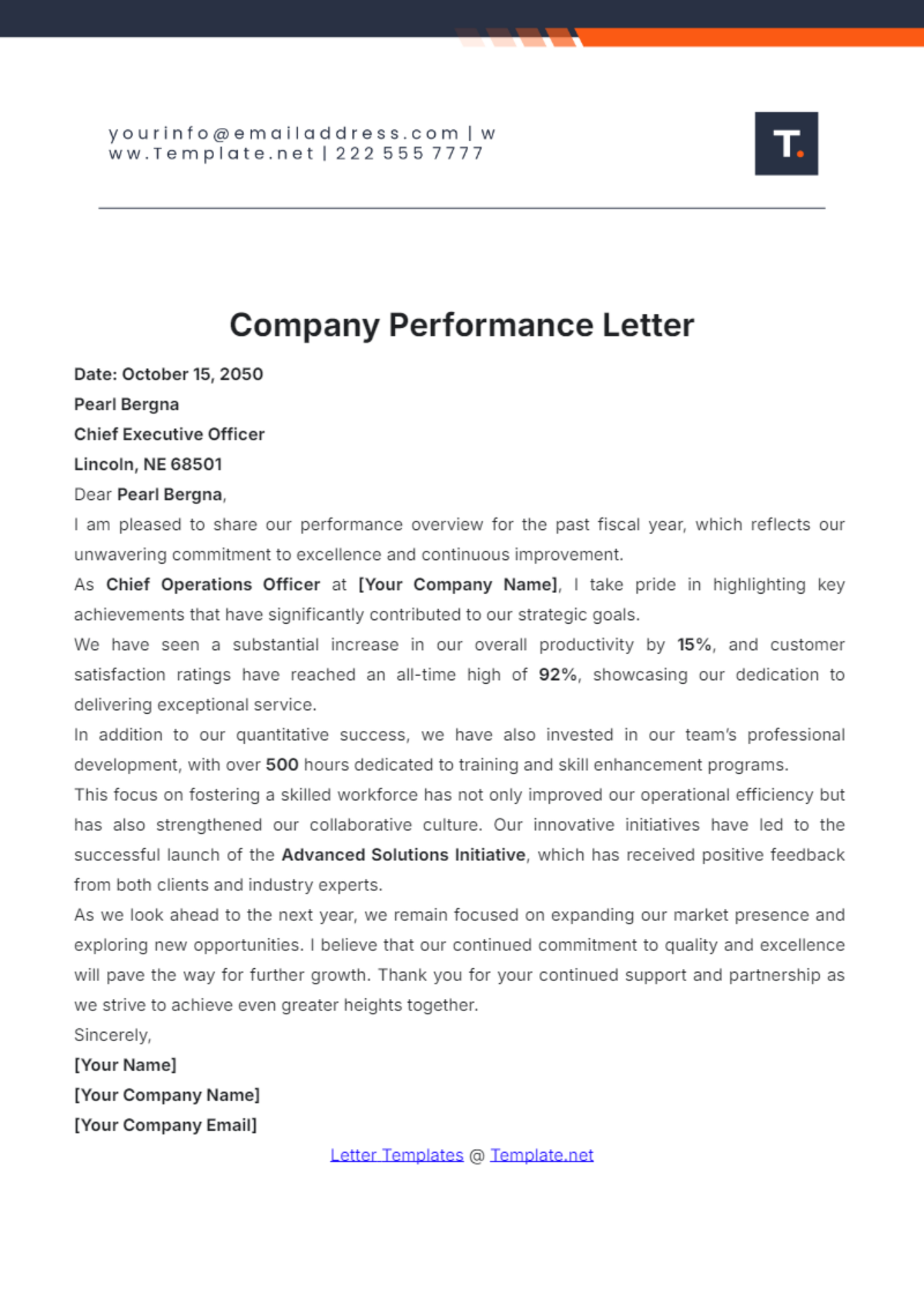 Company Performance Letter Template - Edit Online & Download