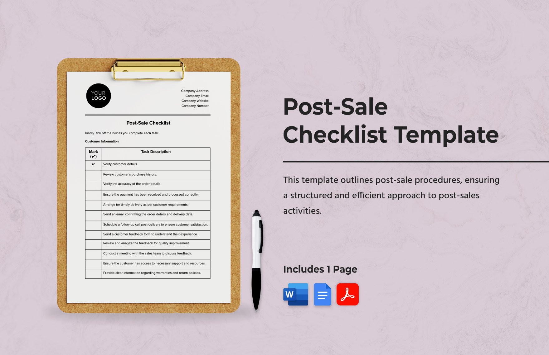 Post-Sale Checklist Template in Word, Google Docs, PDF