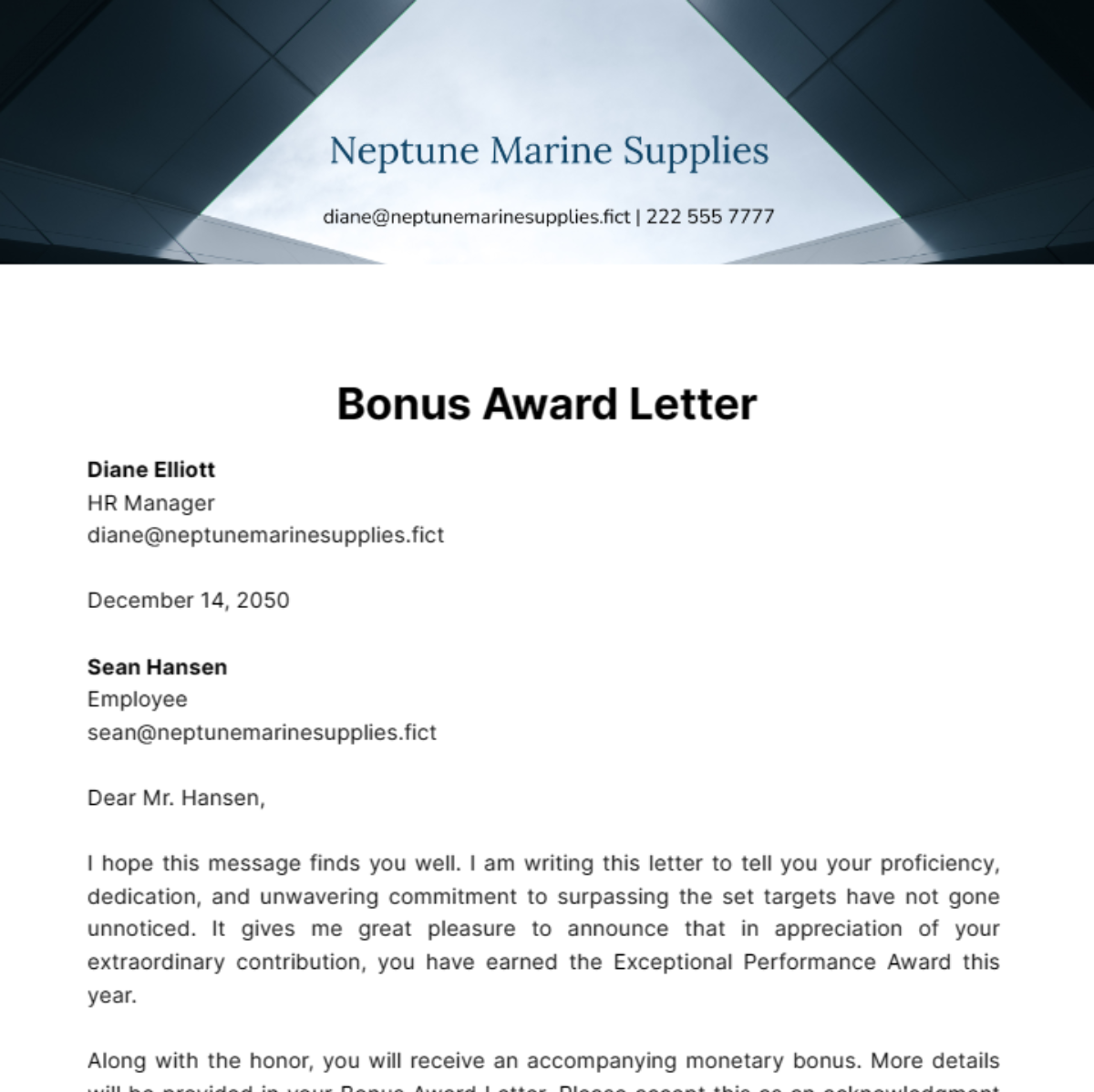 Bonus Award Letter Template