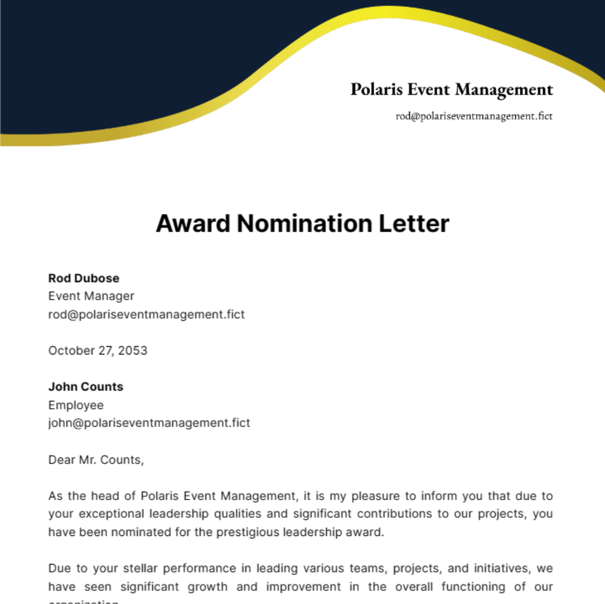 Award Nomination Letter Template