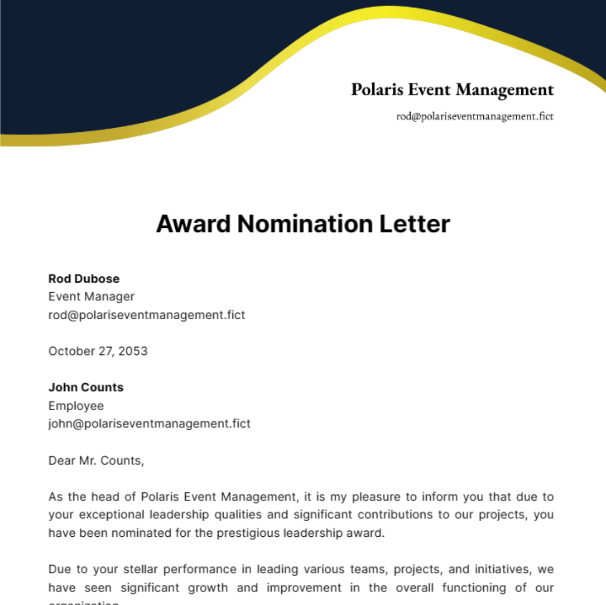 Award Nomination Letter Template Edit Online Download Example 