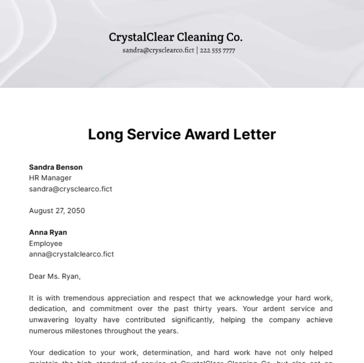 Long Service Award Letter Template