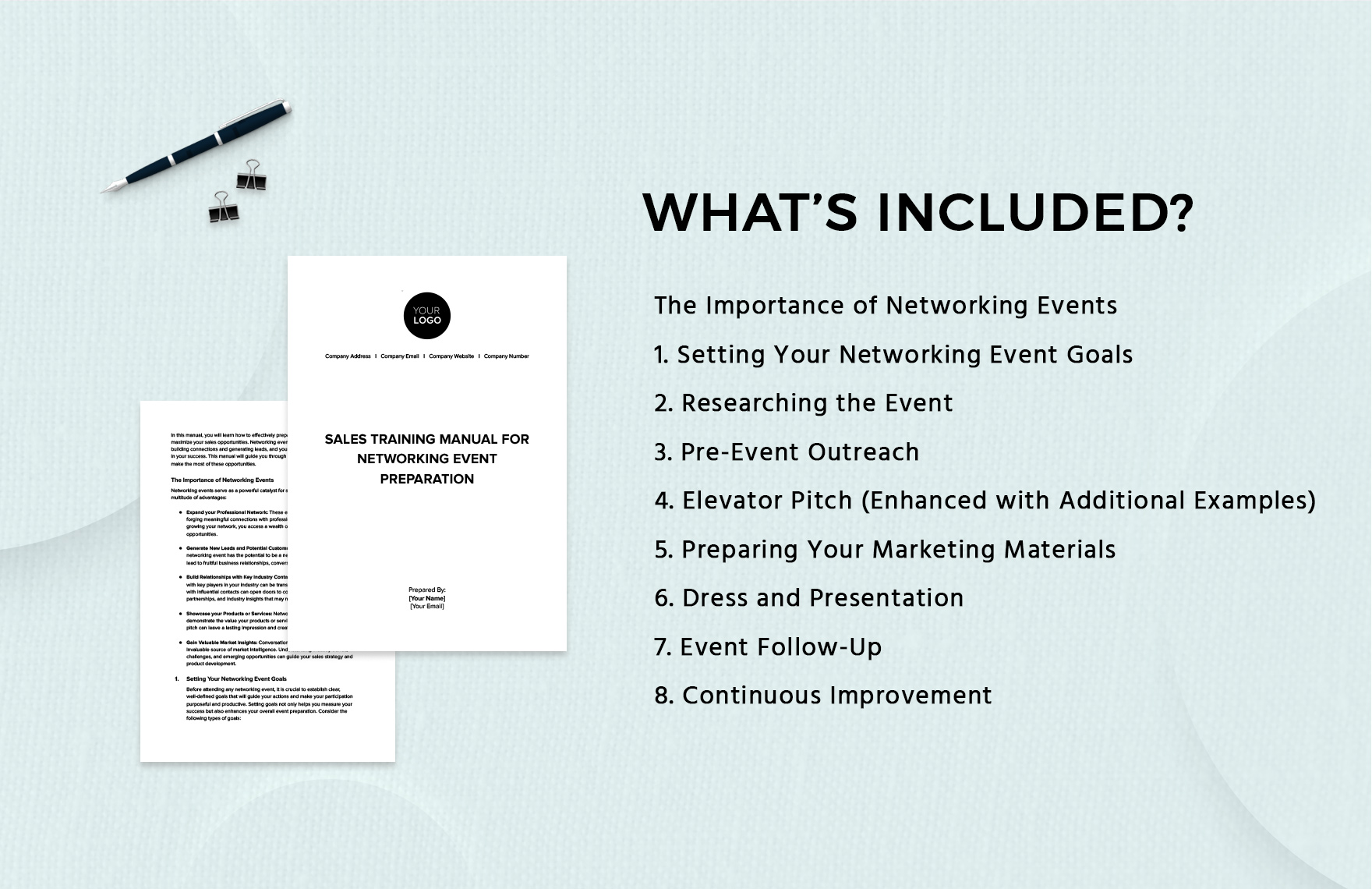 Sales Training Manual for Networking Event Preparation Template