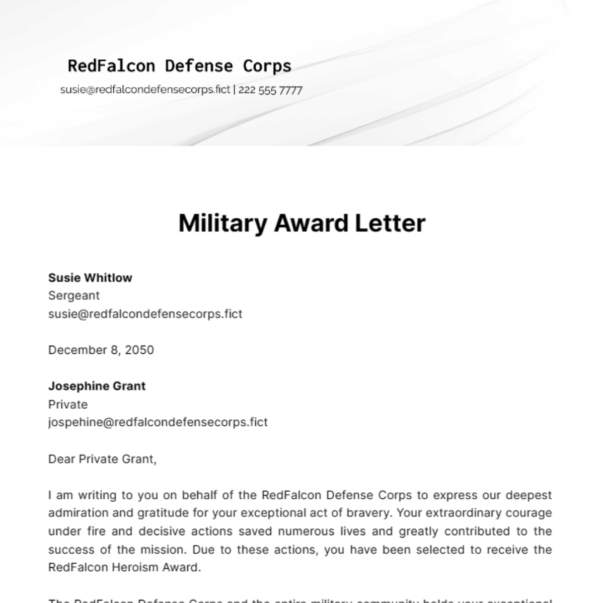 Military Award Letter Template