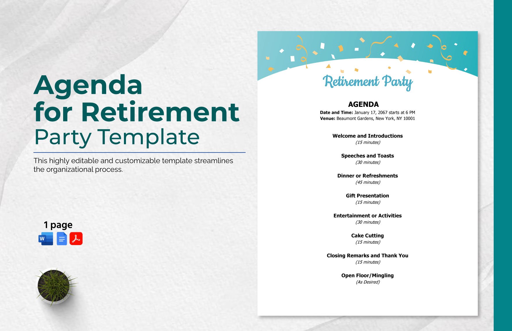 Free Agenda for Retirement Party Template in Word, Google Docs, PDF