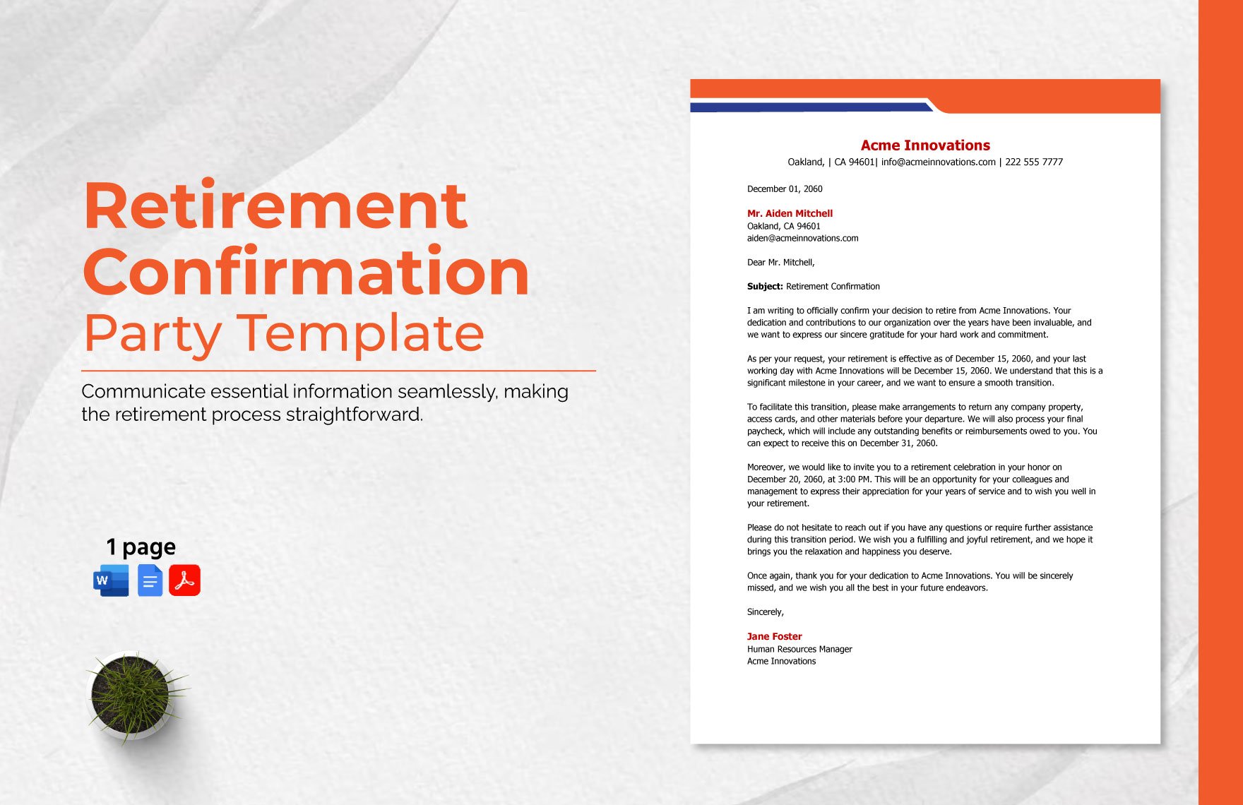 Retirement Confirmation Letter Template