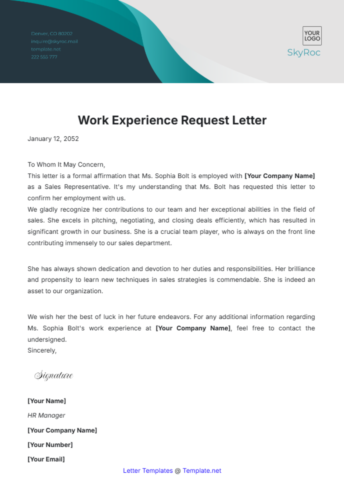 Work Experience Request Letter Template