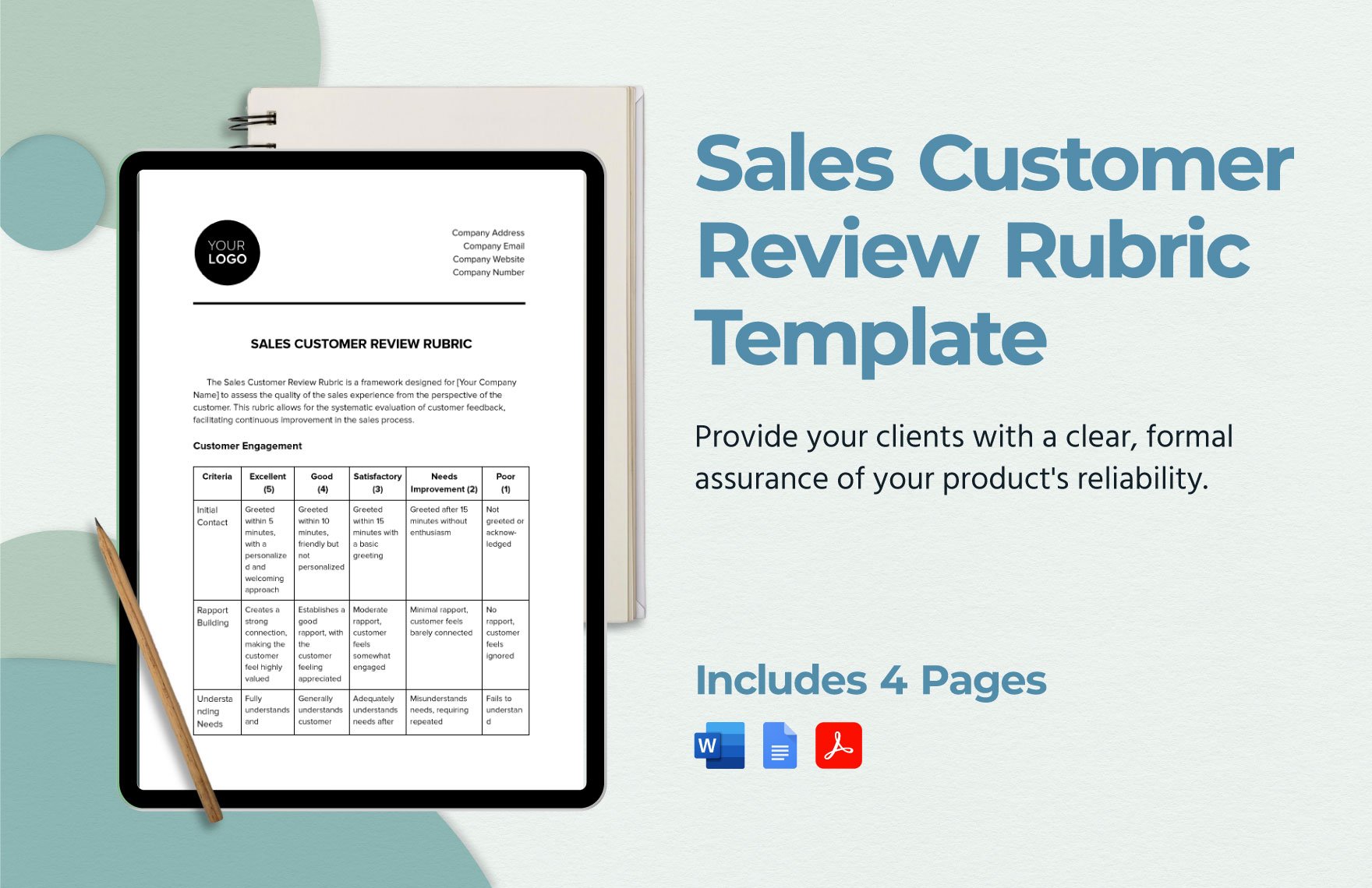 Sales Customer Review Rubric Template in Word, Google Docs, PDF