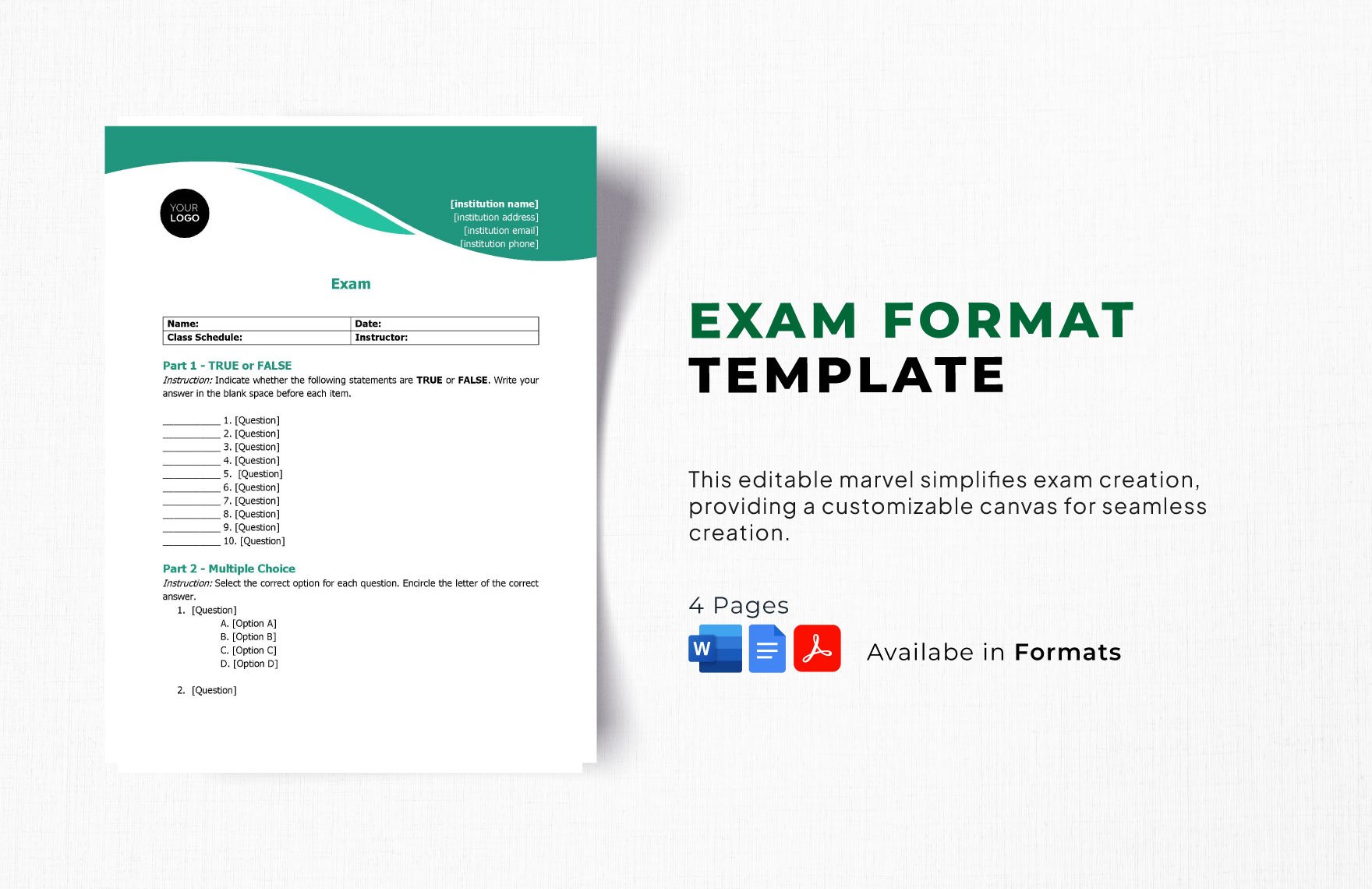 Free Exam Format Template