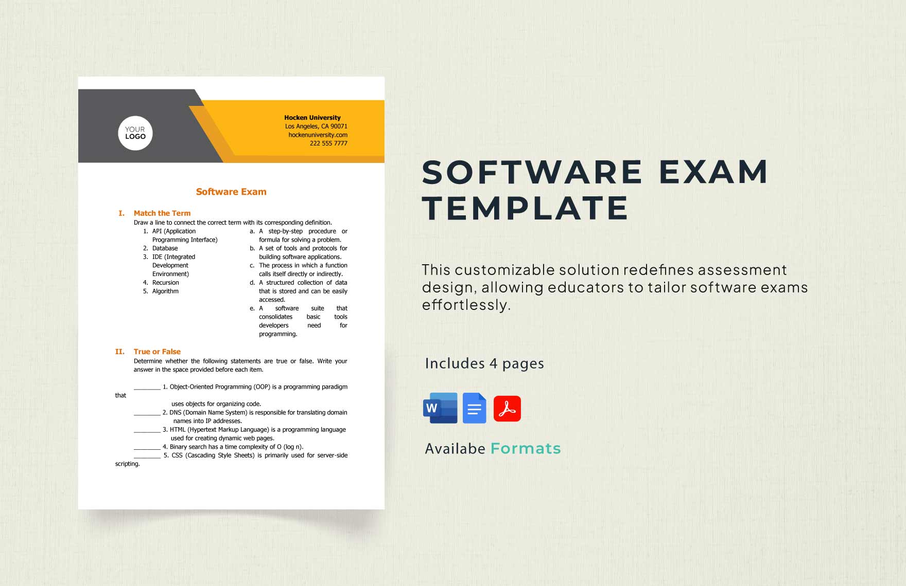 Free Software Exam Template in Word, Google Docs, PDF