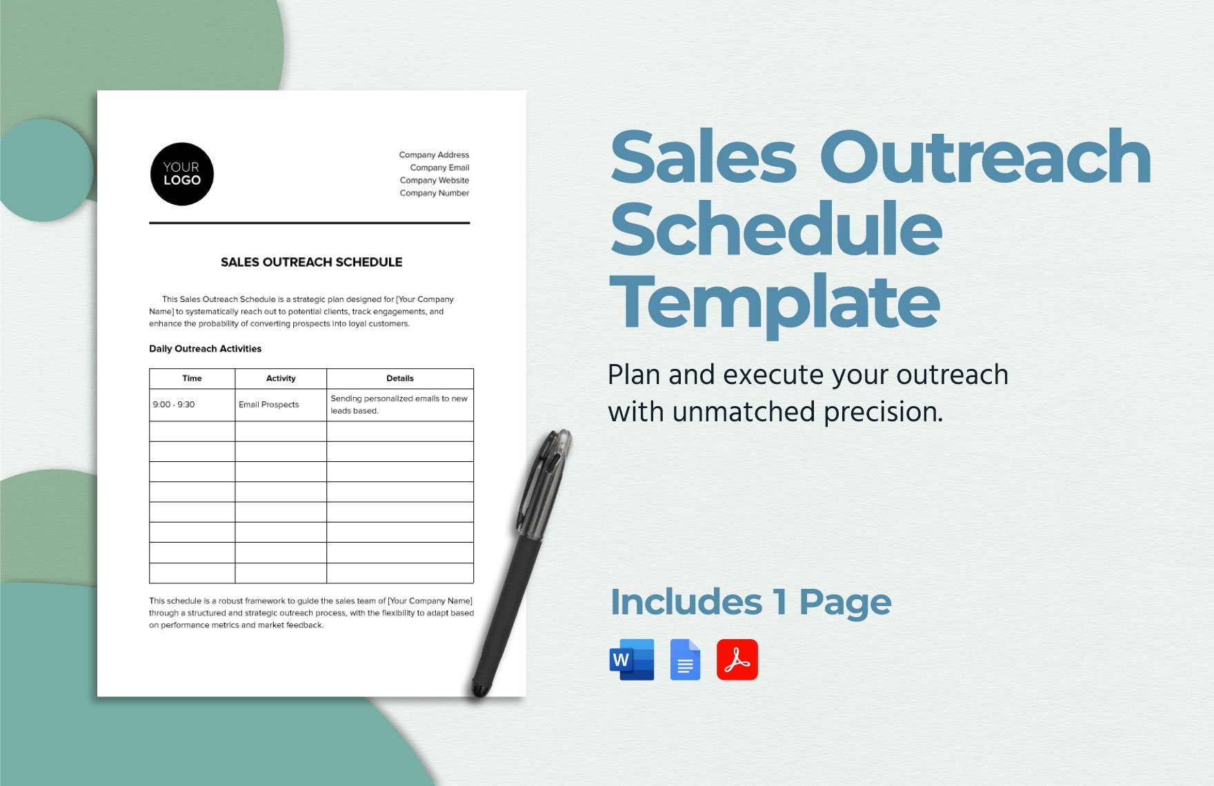 Sales Outreach Schedule Template in Word, Google Docs, PDF