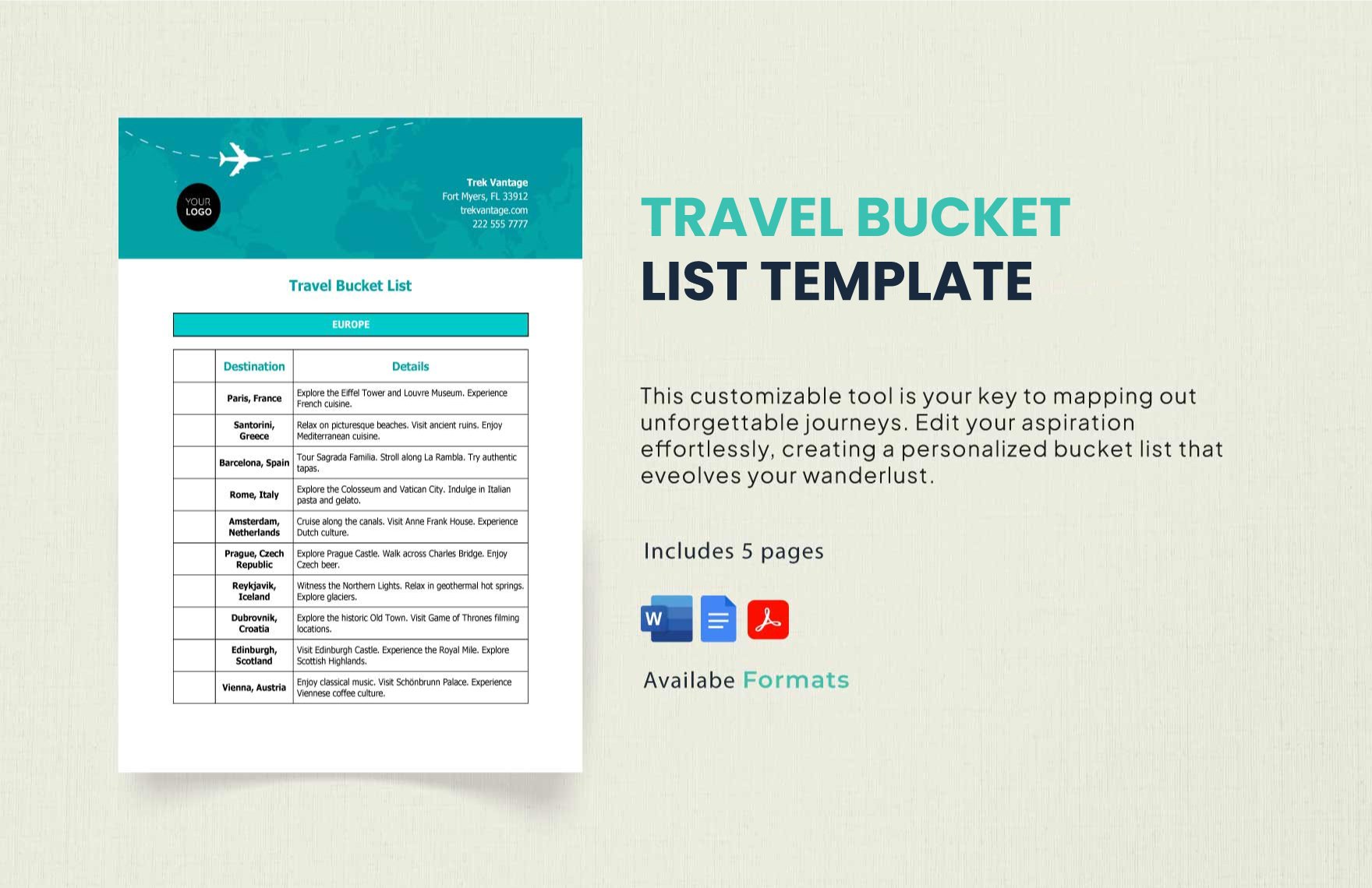 Free Travel Bucket List Template in Word, Google Docs, PDF