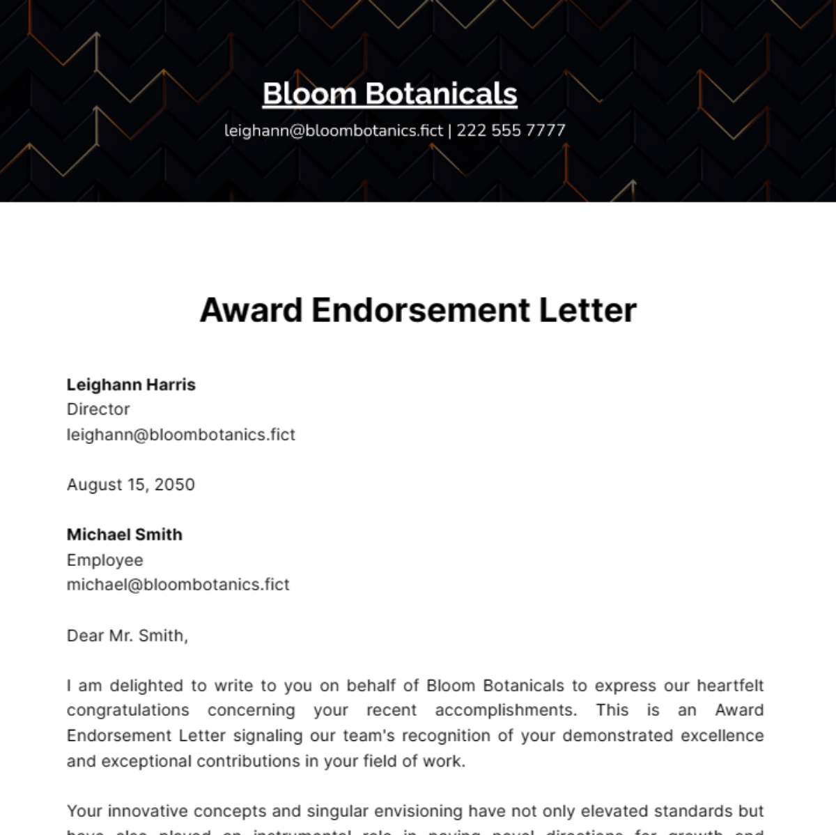 Award Endorsement Letter Template
