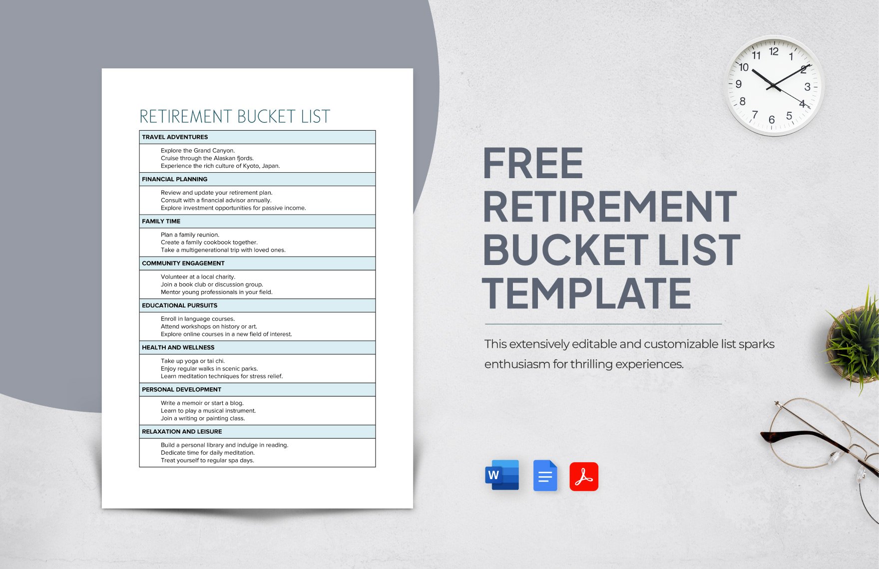 Free Retirement Bucket List Template