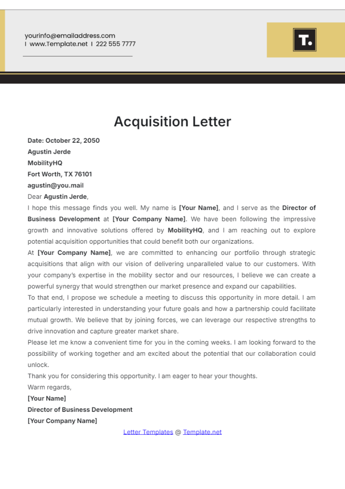 Acquisition Letter Template