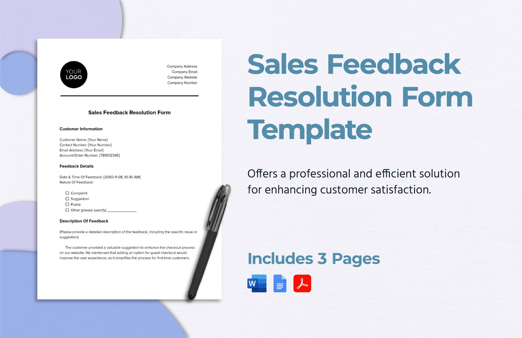 Sales Feedback Resolution Form Template in Word, Google Docs, PDF
