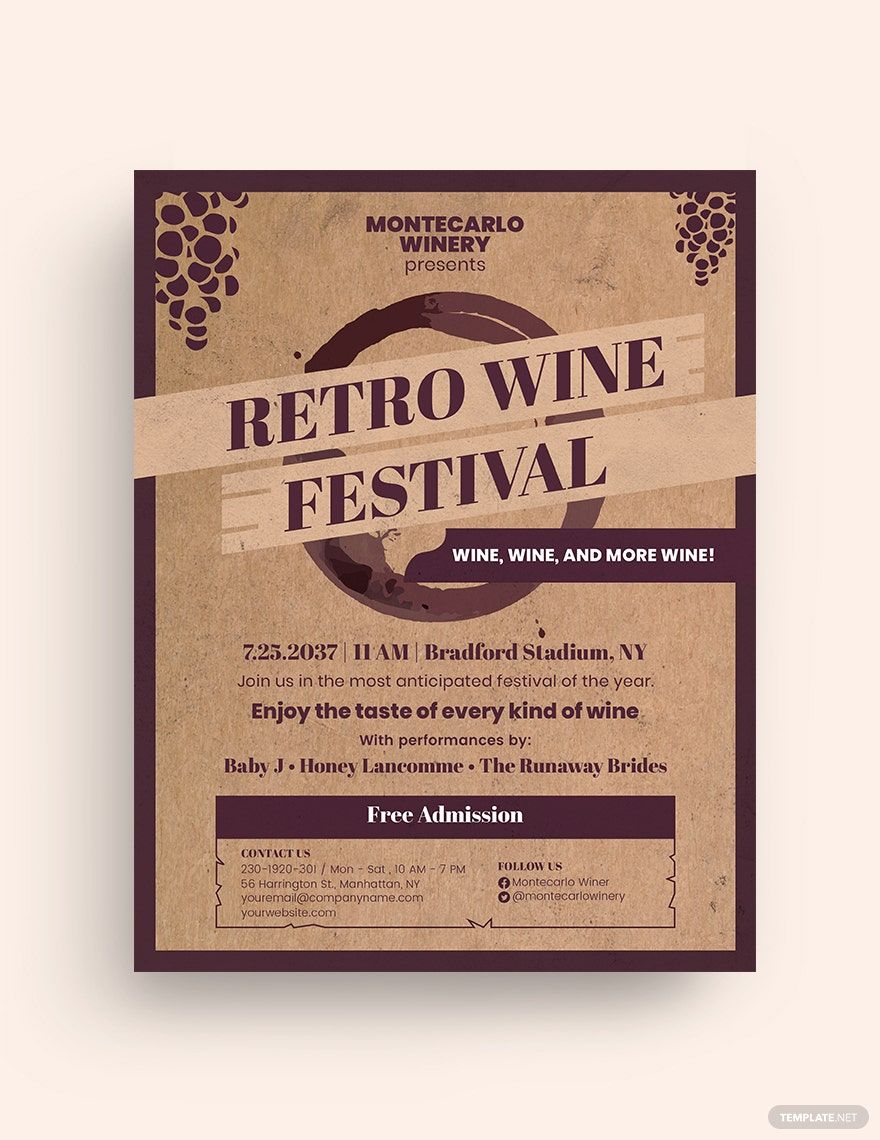 Free Wine Festival Retro Vintage Flyer Template