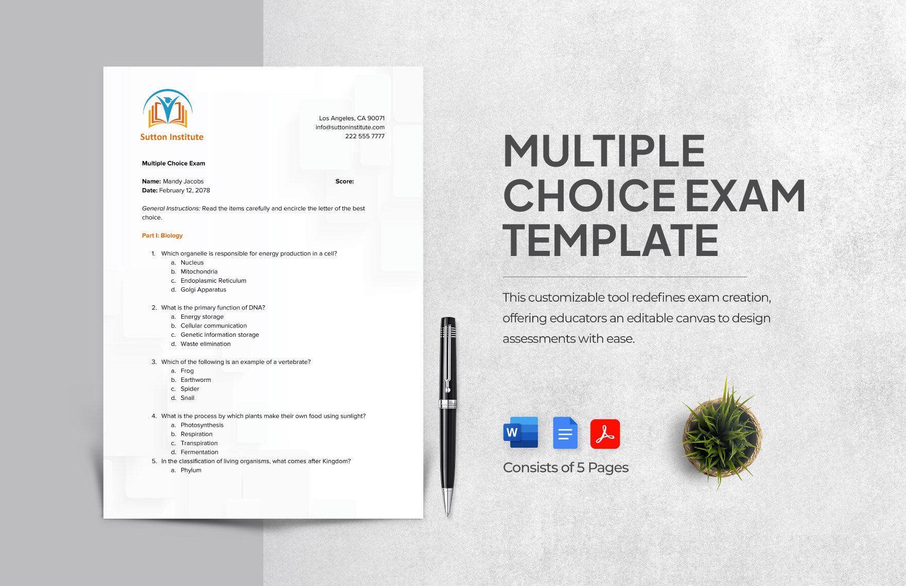Multiple Choice Exam Template in Word, Google Docs, PDF