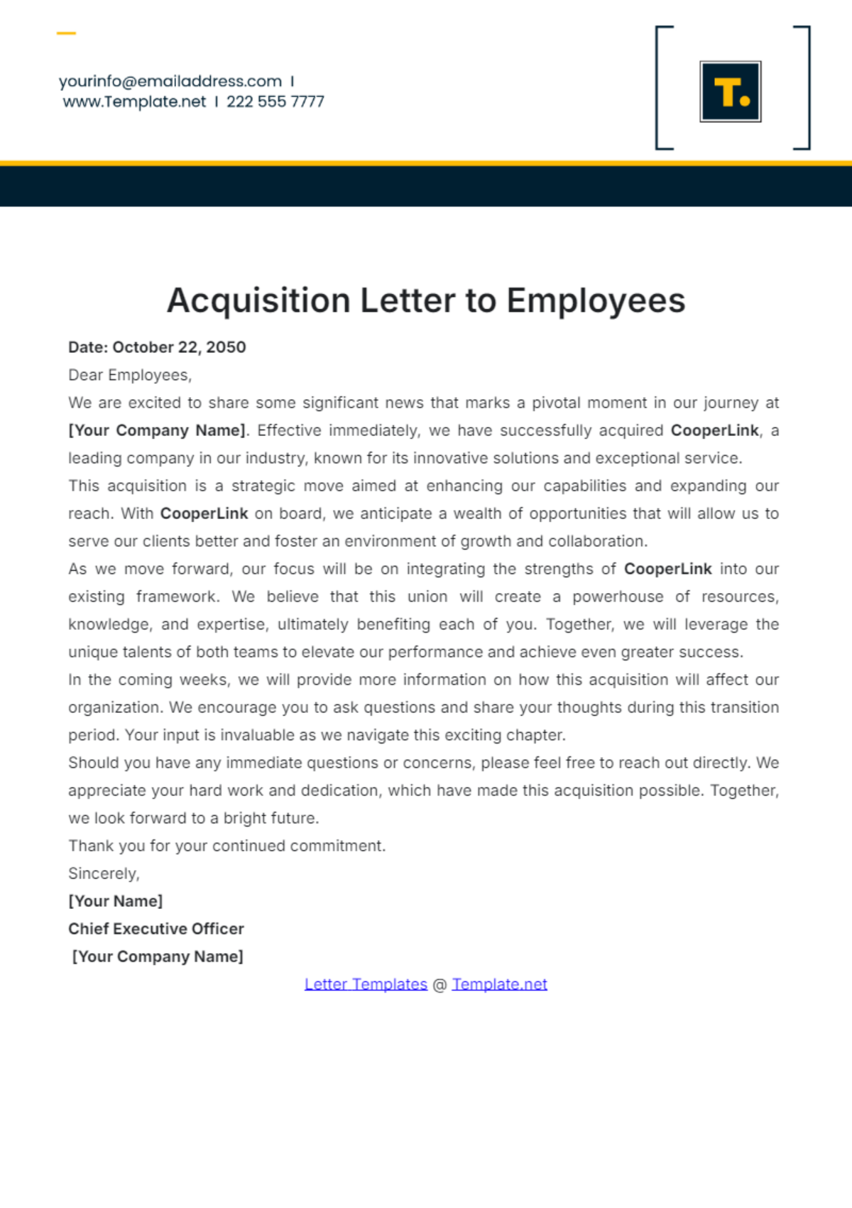 Acquisition Letter to Employees Template